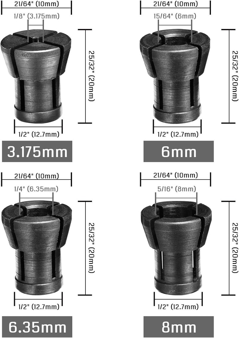 Genmitsu Router Collet Kit - 4pcs Collets, 1/8" to 5/16", For Trim Router, Engraving & CNC Machines - Image 3